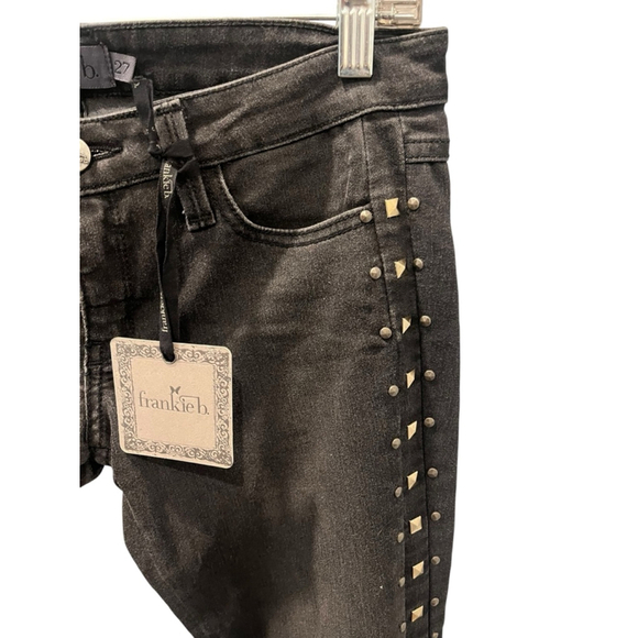 Franky B NWT Black Studded Skinny Jeans Size 26 Stretch Embellished Retail $239 - Picture 2 of 6